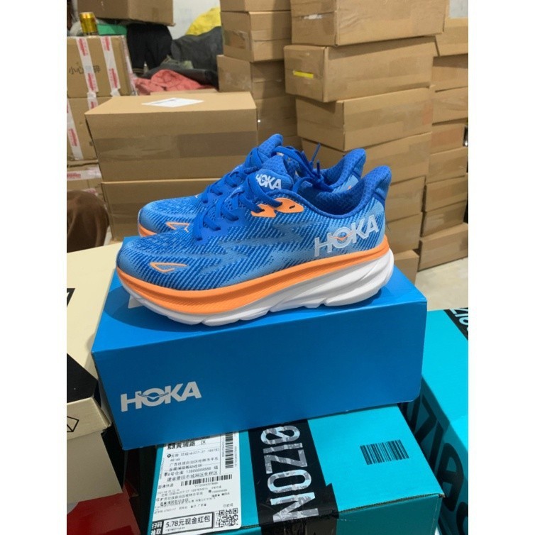 高品質 HOKA ONE ONE Clifton 9 藍橙減震男女鞋跑步鞋