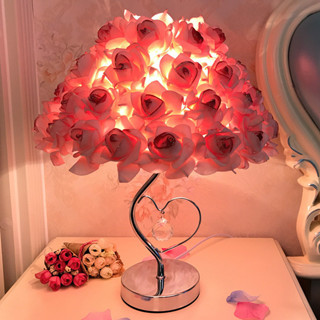 創意簡約歐式羽毛檯燈臥室床頭公主婚房溫馨LED生日禮物玫瑰檯燈