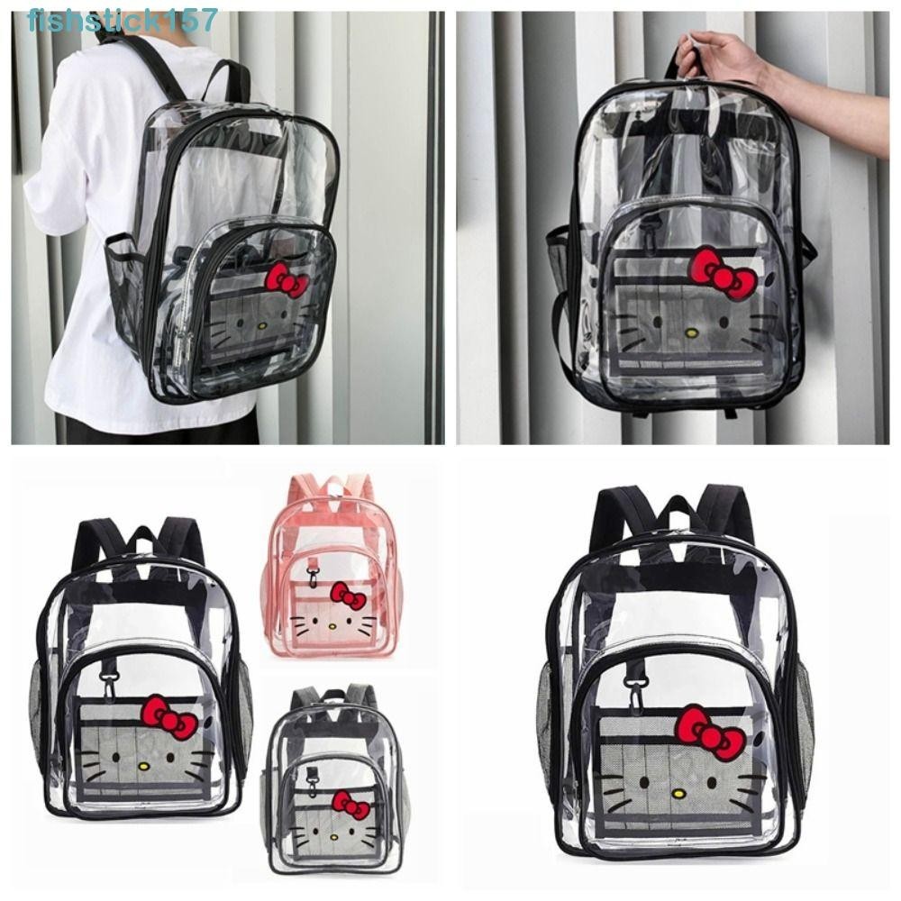 157FISHSTICK透明背包,凱蒂貓清除學生書包,簡單PVC防水大容量卡通單肩包戶外