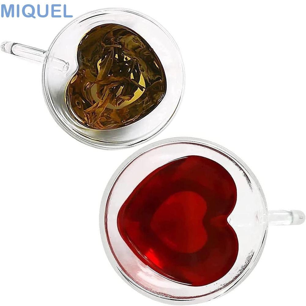 MIQUEL果汁杯,180毫升/240毫升心形的愛心形玻璃杯,創意隔熱防燙雙層玻璃咖啡杯飲具