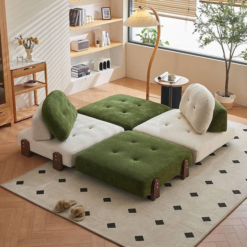 「山野」日式模塊沙發組合小戶型實木豆腐塊客廳方塊懶人單人沙發床休閒椅