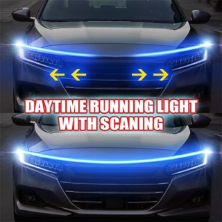 1.5M/1.8M 汽車 Drl Led 燈條用於引擎蓋柔性汽車發動機罩裝飾頭燈通用日間行車燈 12V 啟動掃描燈