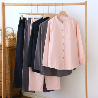 ParrotFashion春秋睡衣女2025新款家居服情侶開衫男長袖寬鬆純棉紗布簡約無印風
