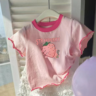 【臺灣出貨】【94%好評率】女童2025夏季短袖新款棉質耳邊卡通印花花木上衣寶寶打底休閒圓領薄款