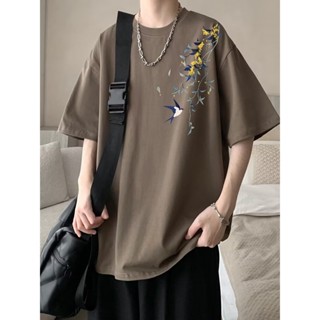 🔥48H出貨 M-8XL 韓版夏季休閒短袖男裝 大尺碼短袖T恤男 圓領五分袖上衣 休閒寬鬆落肩短t 男生衣服 慵懶風