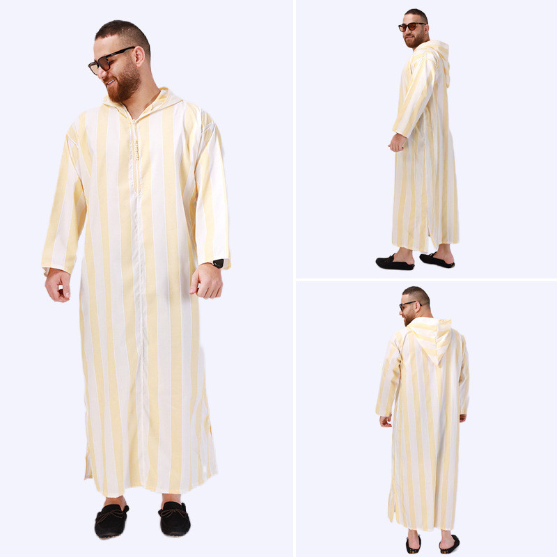 新款穆斯林長款連帽長袍 中東民族服飾長袍男裝 回拜禮服