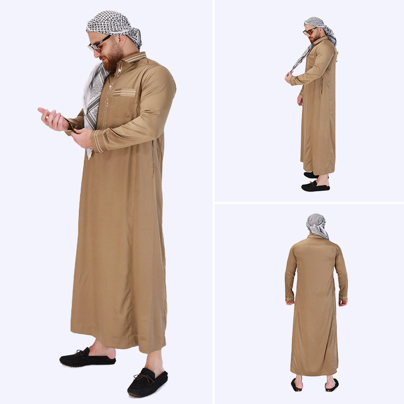 新款歐美穆斯林男袍 立領素色中東阿拉伯長款民族風男裝 回拜禮服