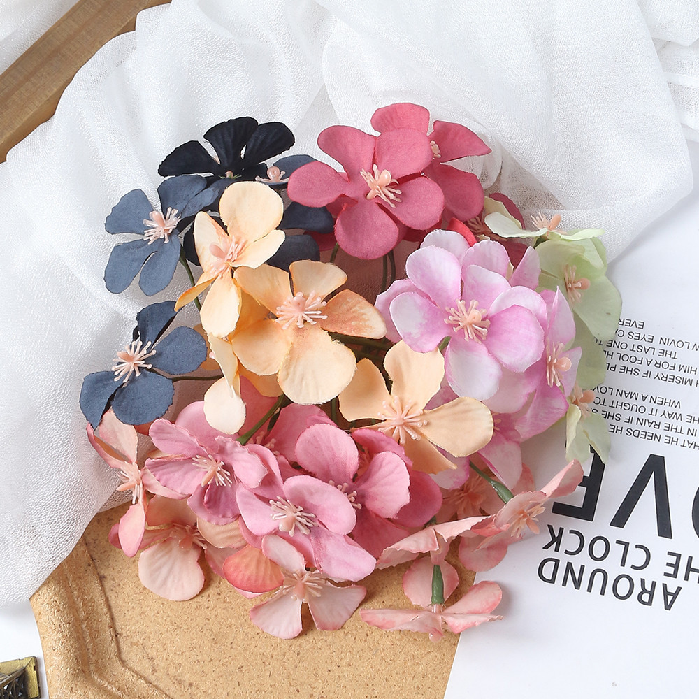 1 件裝繡球花人造花迷你花束婚禮蛋糕派對家居裝飾假花頭 DIY 新娘花環配件禮物絲綢花頭假花