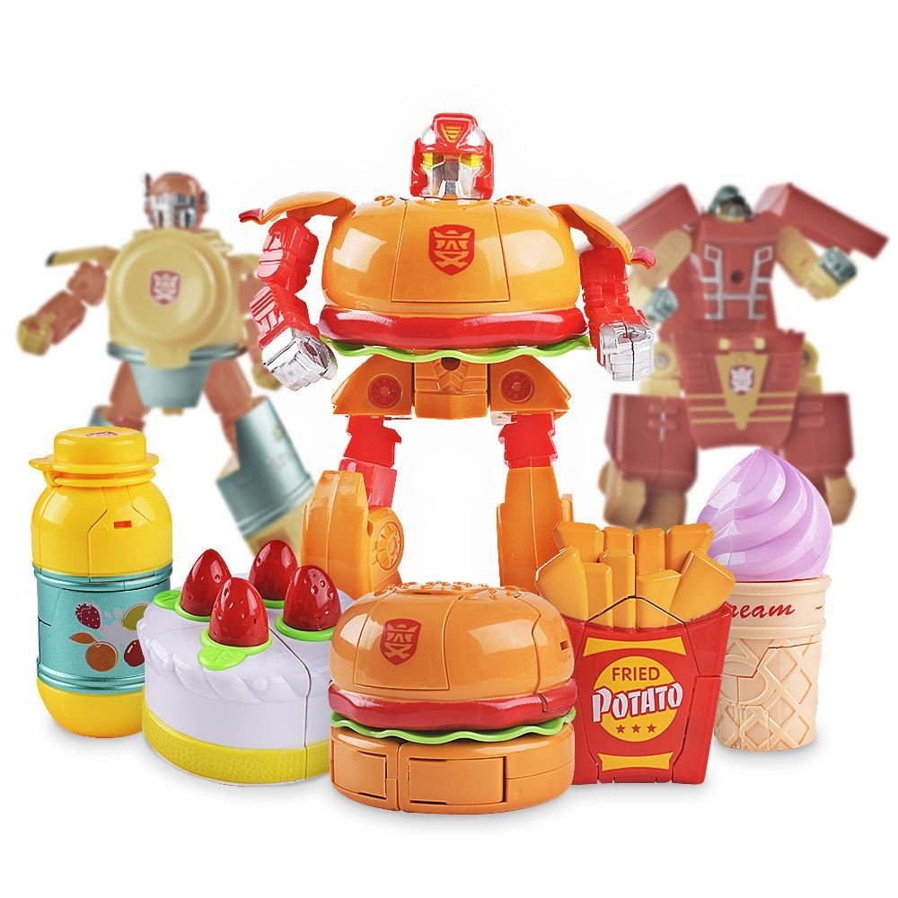 漢堡變形機器人薯條蛋糕飲料模型男孩禮物套裝益智兒童新款玩具