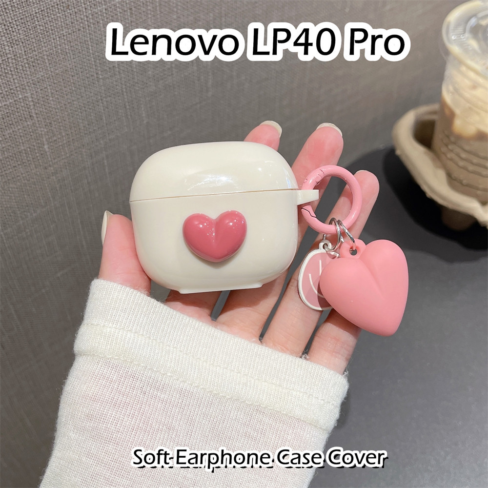 LENOVO 【潮流正面】適用於聯想 Lp40 Pro Case 奶油色蝴蝶結裝飾軟矽膠耳機套外殼保護套