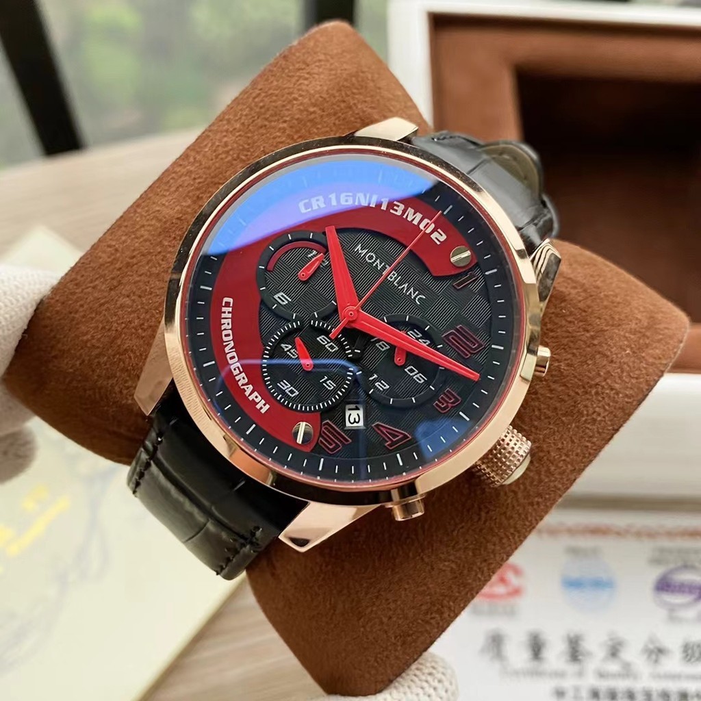 新款Montblanc 多功能表盤，真皮錶帶，316精鋼錶殼男士腕錶