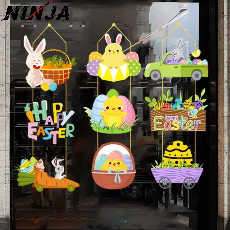 復活節派對裝飾門衣架 - 入口 DIY 紙吊墜 - 非打孔吊墜 - 兔子、雞蛋和雞肉派對的裝飾道具 - 家庭節日裝飾品
