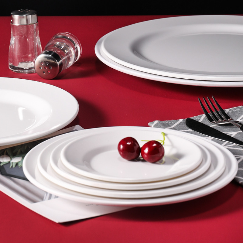 “密胺”密胺盤子平盤淺盤仿瓷商用餐具白色塑膠碟子圓形骨碟快餐盤炒菜盤