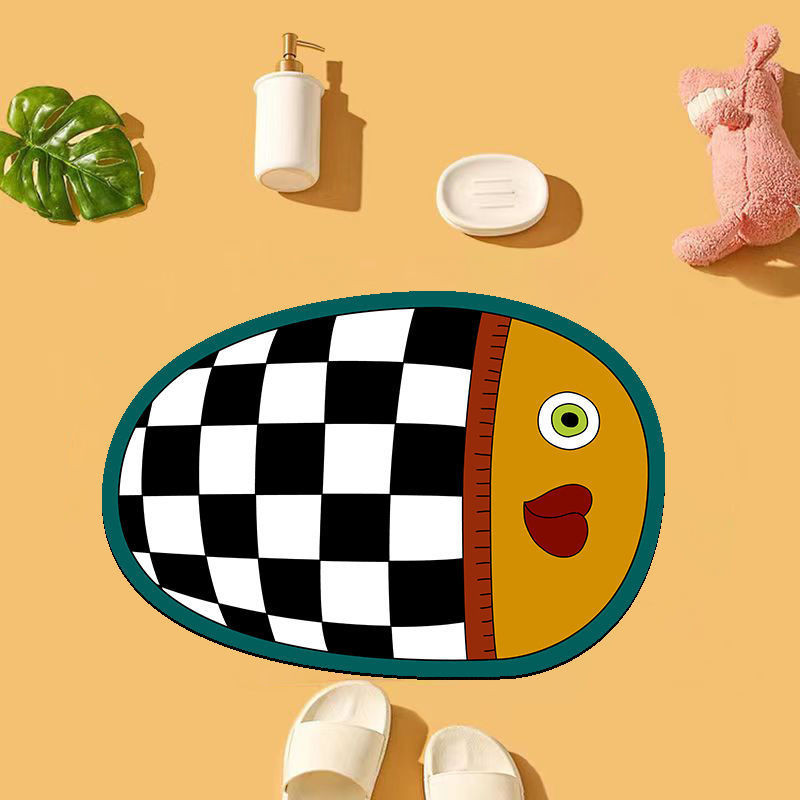 【F.B家居】    美式可愛趣味抽象小丑魚圖案硅藻泥材質地墊浴室衛生間廚房吸水速乾防滑地墊