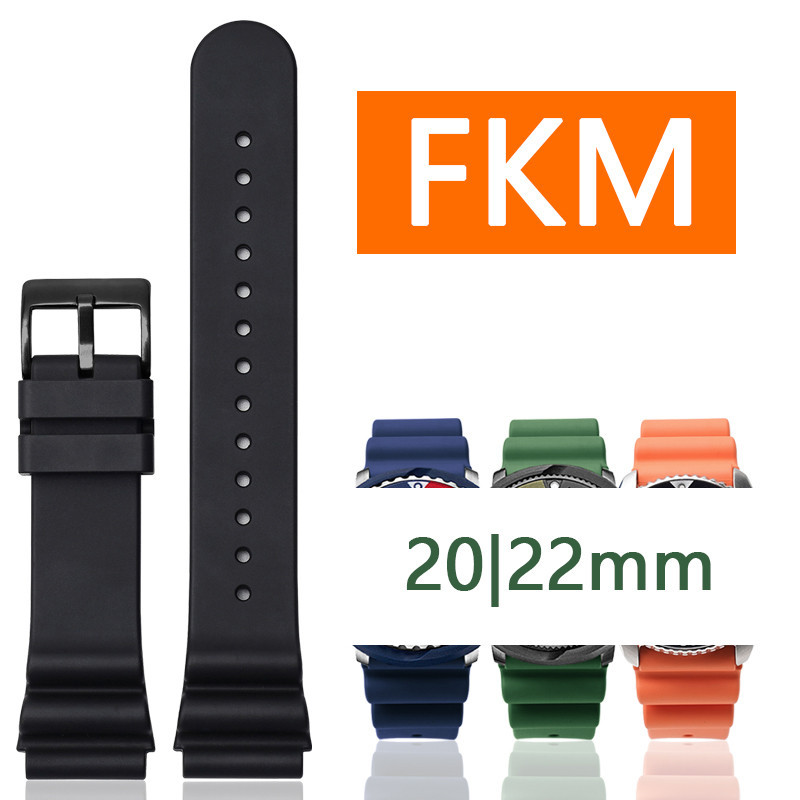 SEIKO 20 毫米 22 毫米高品質氟橡膠錶帶適用於精工罐頭鮑魚黑色和綠色 Aqua Ghost 運動防水錶帶