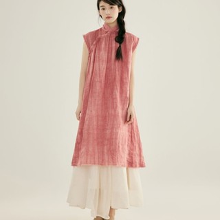 乘法 套裝 新中式國風女裝改良旗袍裙亞麻扎染設計感洋裝半身裙兩件套 WW