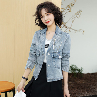 牛仔外套 女 短款 春秋 新款 2021 韓版 港風 chic 洋氣 時尚 西裝 小個子 上衣