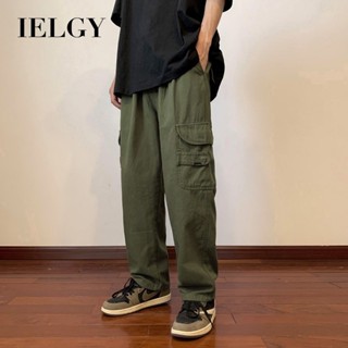 Ielgy軍綠色工裝褲男夏季薄款直筒復古街頭滑板褲