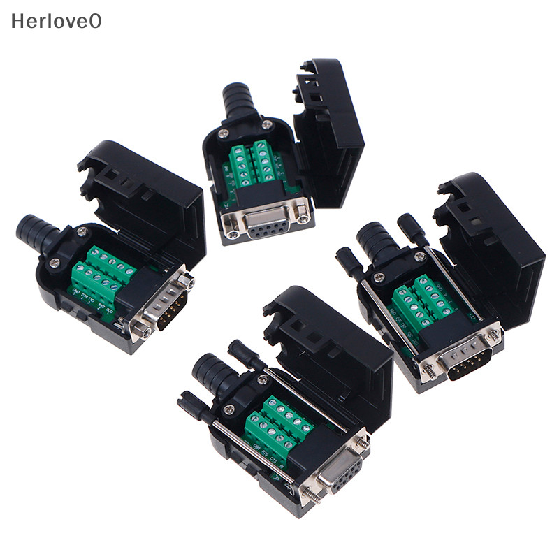 Herlove DB9 連接器公母 9 針插頭線套 RS232 RS485 分線端子 TW