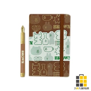 IWI手稿黃銅版鋼筆+筆記本禮盒組LINE FRIENDS【九乘九文具】鋼筆 吸墨器 黑色卡式墨水 收納袋 口袋筆記本