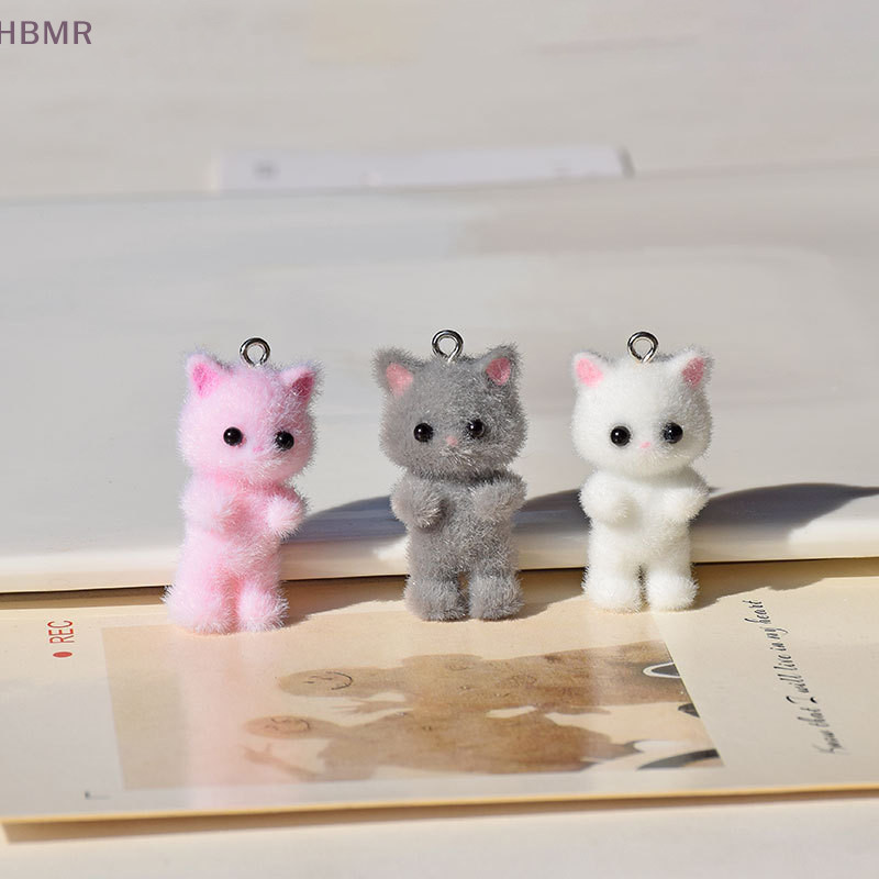 [HBMR] 植絨動物卡通貓造型樹脂娃娃珠子吊墜 Diy 首飾耳環服裝鑰匙扣挂件配件 HL