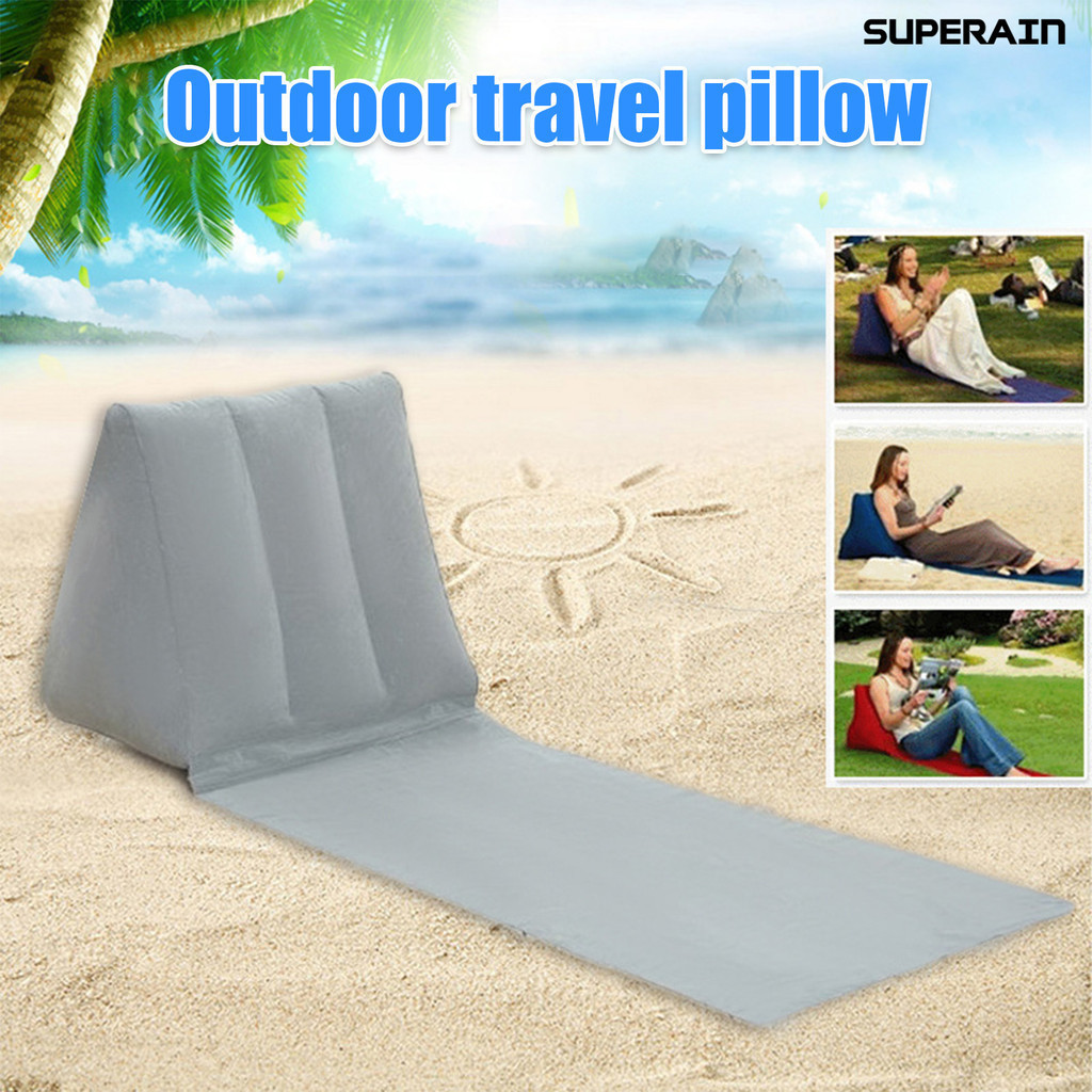 [嘉和運動]戶外旅行充氣三角靠墊 PVC植絨充氣沙灘枕 三角靠枕