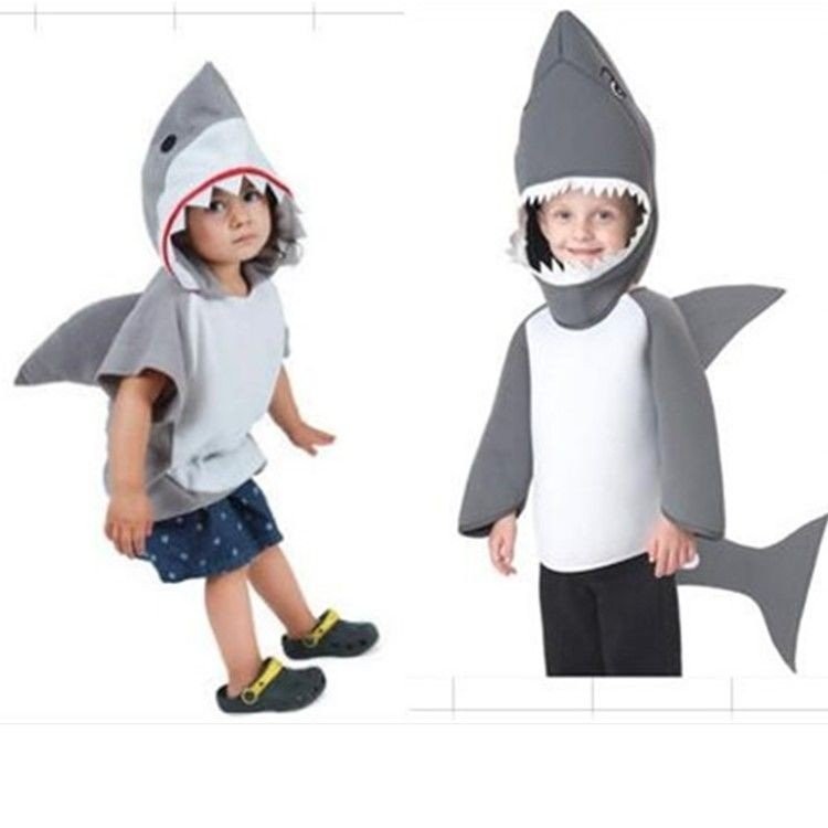 兒童動物衣服卡通人偶鯊魚cos服鯊魚服裝表演服海底世界角色扮演 NVMY