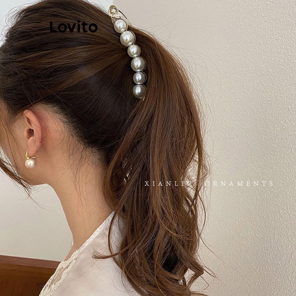 Lovito 女士休閒素色珍珠髮夾 LFA17392