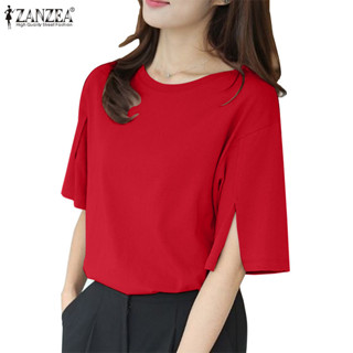 Zanzea 女式韓版休閒日常短袖開叉圓領時尚襯衫