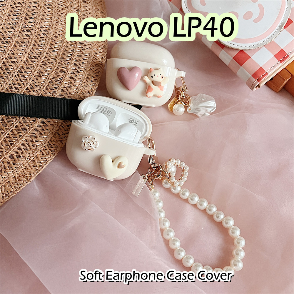 LENOVO 現貨! 適用於聯想 LP40 手機殼 DIY 卡通小貓軟矽膠耳機殼外殼保護套