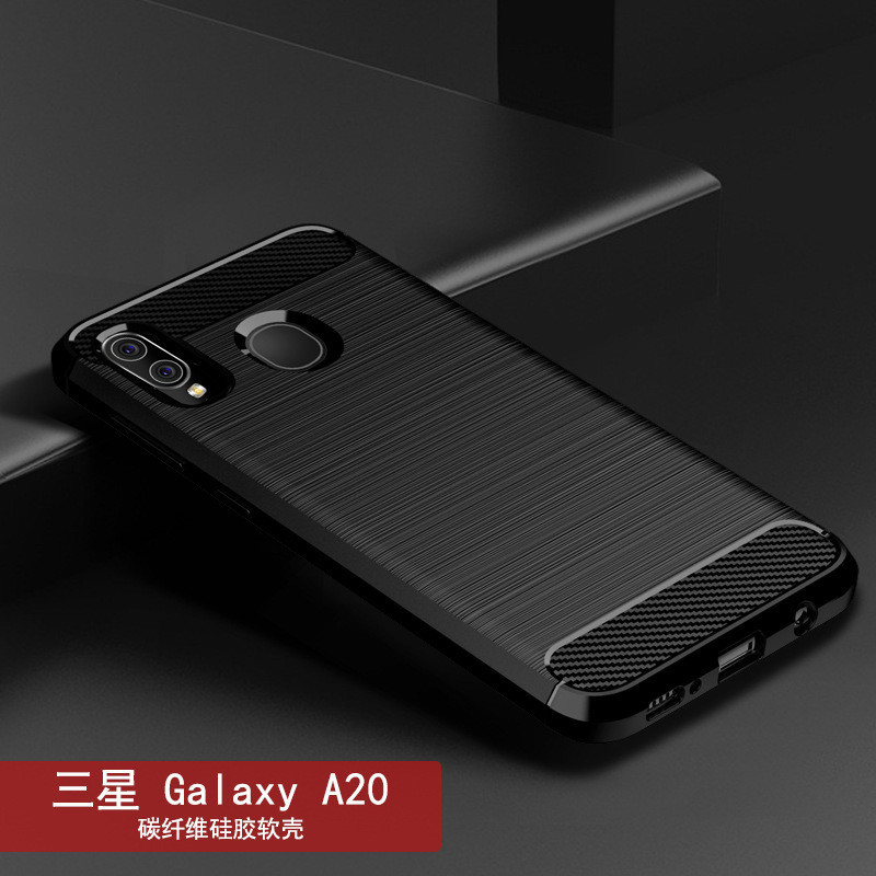適用三星Galaxy A20手機殼 三星A20保護套 碳纖維拉絲紋防摔殼