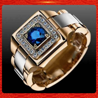 Ppsv❤奢華男士人造藍寶石鑲嵌手指戒指結婚首飾情人節禮物