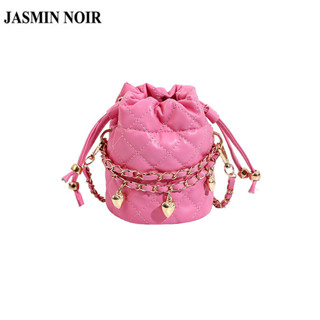 Jasmin NOIR 女士品牌 PU 皮革格子絎縫斜挎包休閒鏈條小水桶