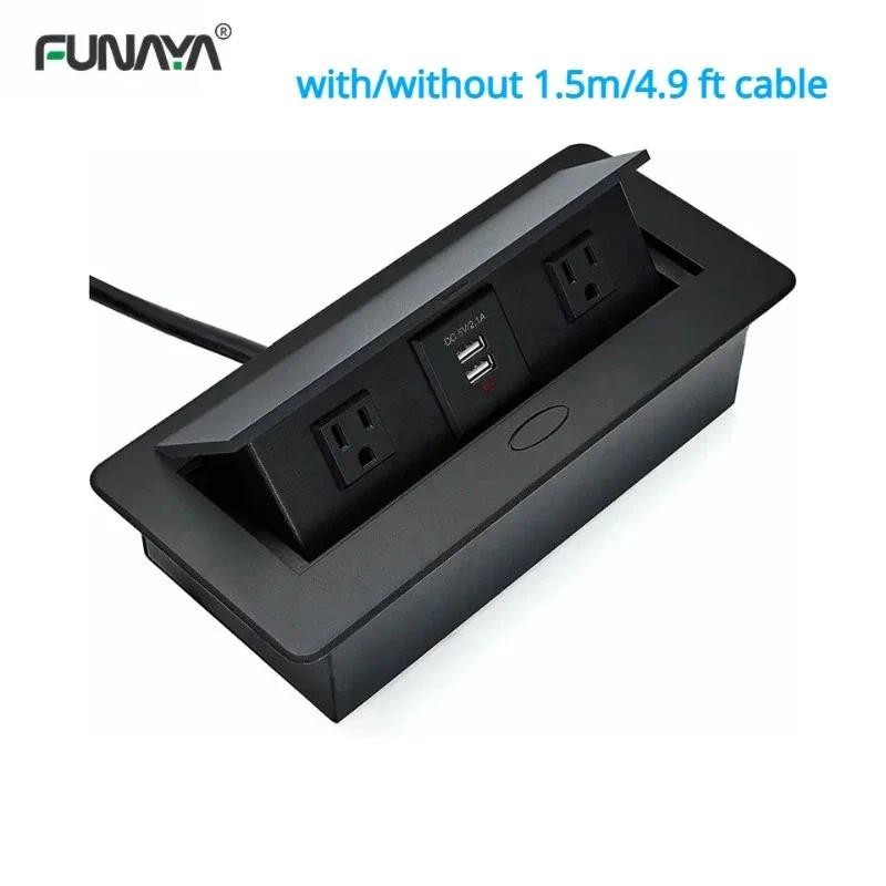 Ul 3 美國電源 2 USB 充電隱藏連接盒桌面電源插座,適用於辦公桌/桌面彈出式電源 110v 220v 插座