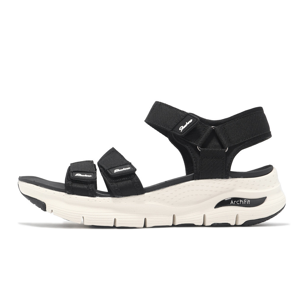 Skechers 涼鞋 Arch Fit 女鞋 黑 白 魔鬼氈 涼拖鞋 足弓支撐 [ACS] 119305BLK