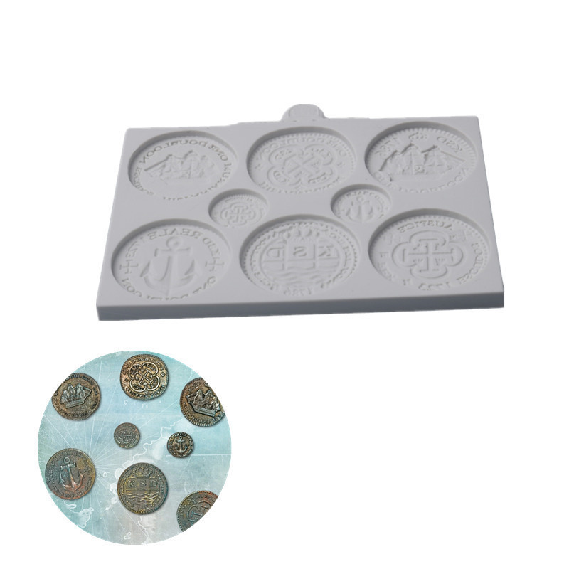 海洋錢幣金幣 翻糖模矽膠 幹佩斯模具 巧克力DIY蛋糕裝飾 diy石膏模具 滴膠模具