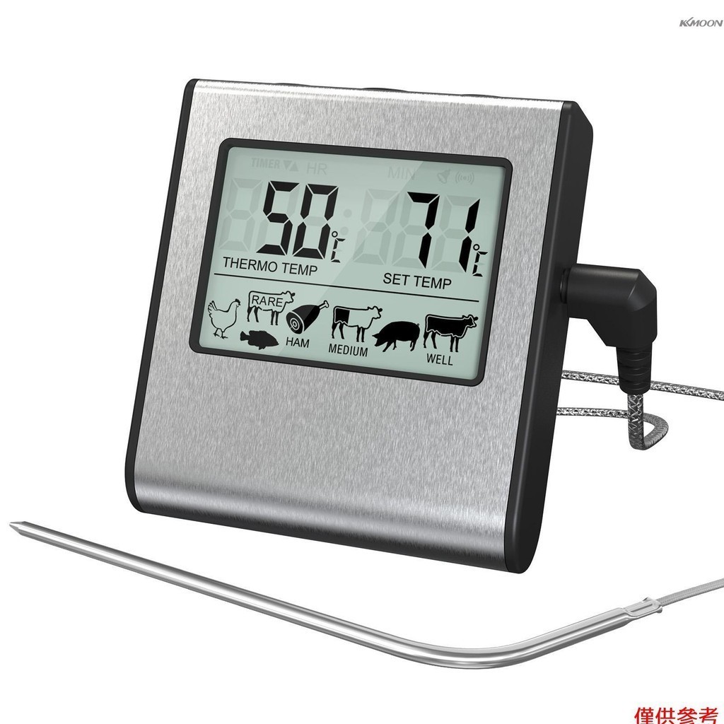 Lcd 數字食物溫度計烹飪肉類溫度計帶溫度探頭,用於燒烤吸煙者燒烤廚房烹飪的數字烤箱溫度計,帶 7 個預設溫度和
