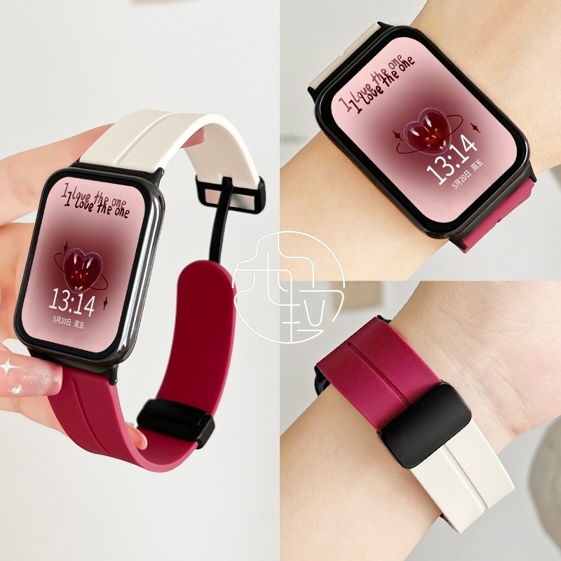 雙色磁吸折疊款 適用 小米手環 8Pro  Redmi Watch4 矽膠錶帶 小米 3 4 5 6 7 7Pro 錶帶