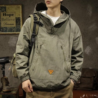 「Elemental Gear」 帶帽夾剋 春秋戶外登山服半拉鍊連帽衝鋒衣外套男大尺碼防風防水工裝夾剋風衣 Citywa