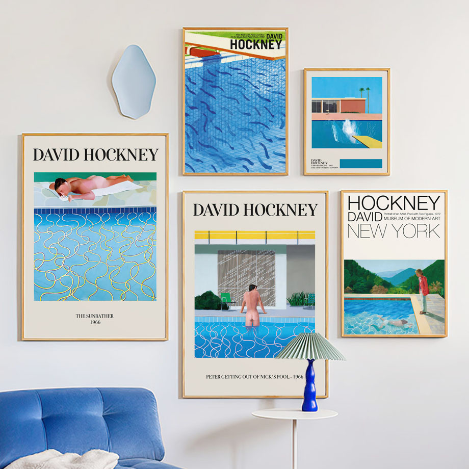 大衛霍克尼日光浴池躺椅牆壁藝術帆布繪畫北歐海報和印刷牆壁圖片用於客廳裝飾