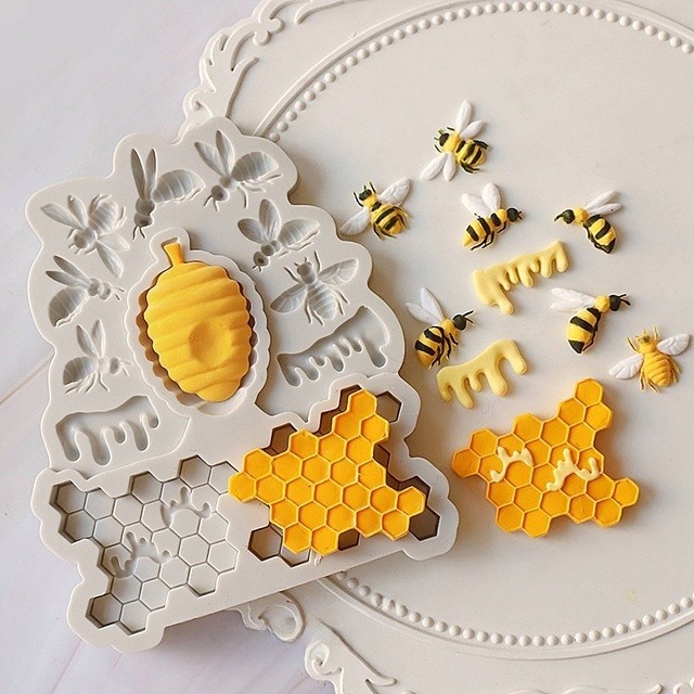 矽膠模具蜜蜂蜂蜜蜂窩樹脂廚房烘焙工具DIY蛋糕軟糖模具甜點巧克力花邊裝飾用品