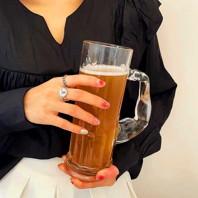 大力士啤酒杯帶把水手杯大容量果汁杯高顏值個性家用肌肉玻璃水杯