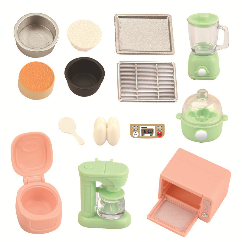 微型過家家廚房家具電飯煲榨汁機蒸蛋器咖啡機烤箱場景玩具