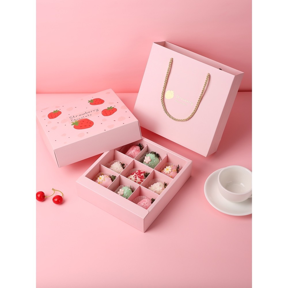 【現貨】【巧克力包裝盒】小清新 創意 草莓巧克力包裝盒 松露手工diy禮盒 9粒裝訂製