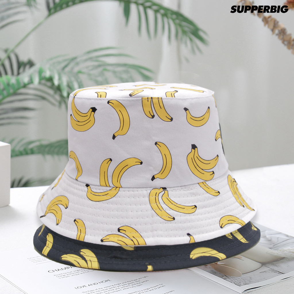 [PG]男女款雙面可帶香蕉印花個性旅遊漁夫帽