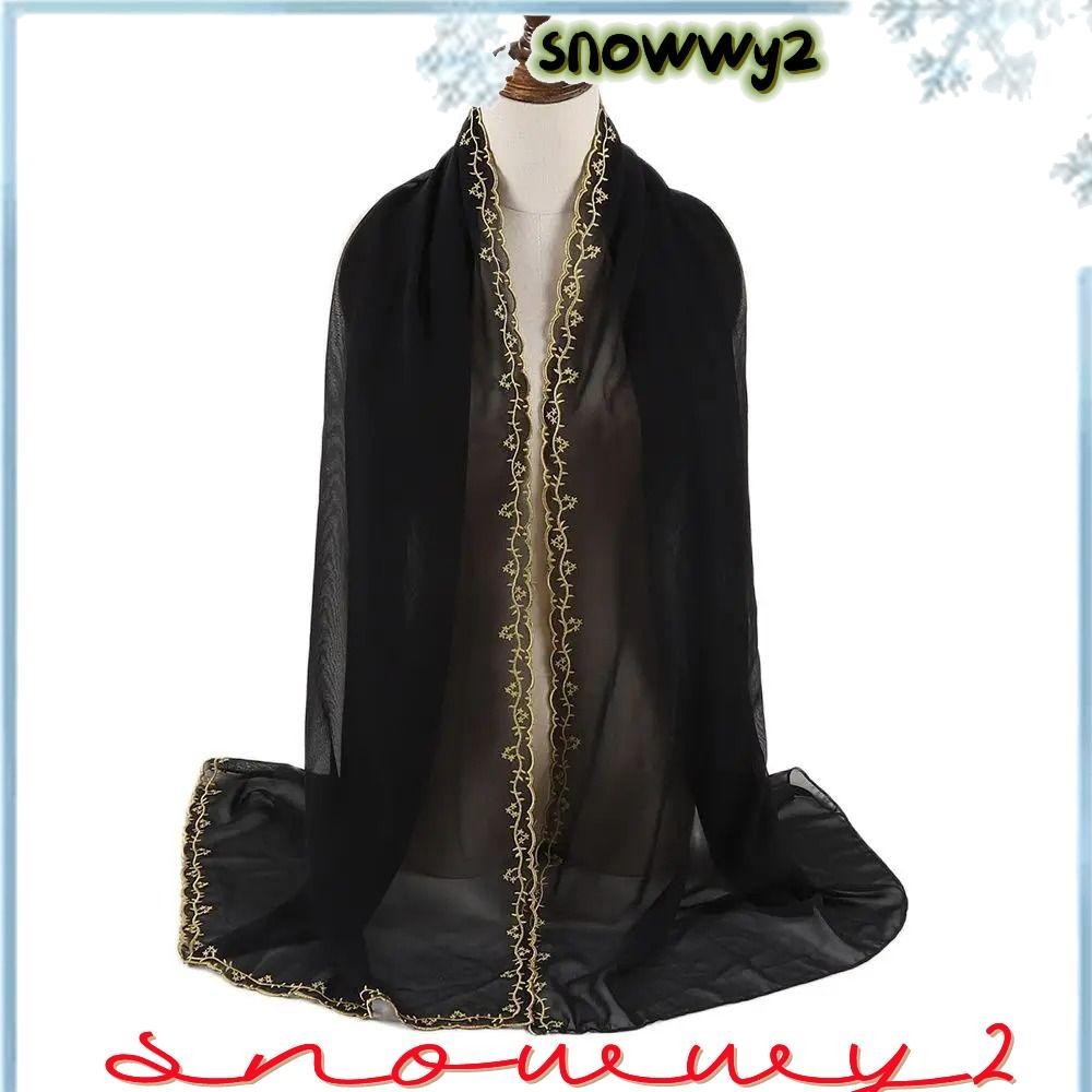 SNOWWY2花扇貝圍巾,繡花奢華優雅厚重雪紡頭巾,女人馬來西亞蕾絲披肩