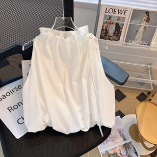 白色花苞領無袖襯衫女夏季新款純欲風法式甜美立領上衣