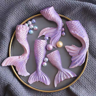 海洋新款 波浪魚尾美人魚蛋糕裝潢矽膠模具翻糖巧克力石膏模具烘培