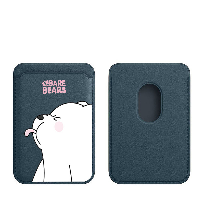Magsafe 磁吸 卡包 卡套 皮革卡套 小白熊適用於iphone15pro皮革卡套式卡通14promax真皮質錢包m