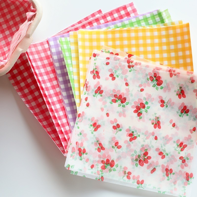 【現貨】【烘焙油紙】烘焙蛋糕裝飾防油紙 格子油紙 水果草莓野餐三文治便當盒簡餐墊紙